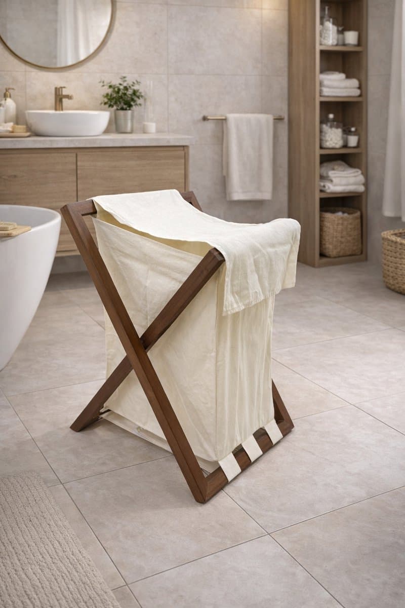 Clarysse - Laundry Basket - Wood/Cotton - 44x71x38cm (LxHxW) — afbeelding 1