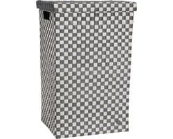 Handed By - Wasmand met deksel - Opbergmand - 81 liter - Cube XL - donkergrijs geruit patroon — afbeelding 1