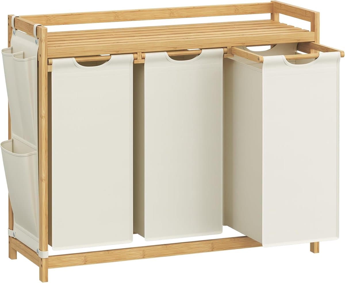 MAZAZU - Wasmand - 3 vakken - Bamboe - 150L - 94x33x78 — afbeelding 1