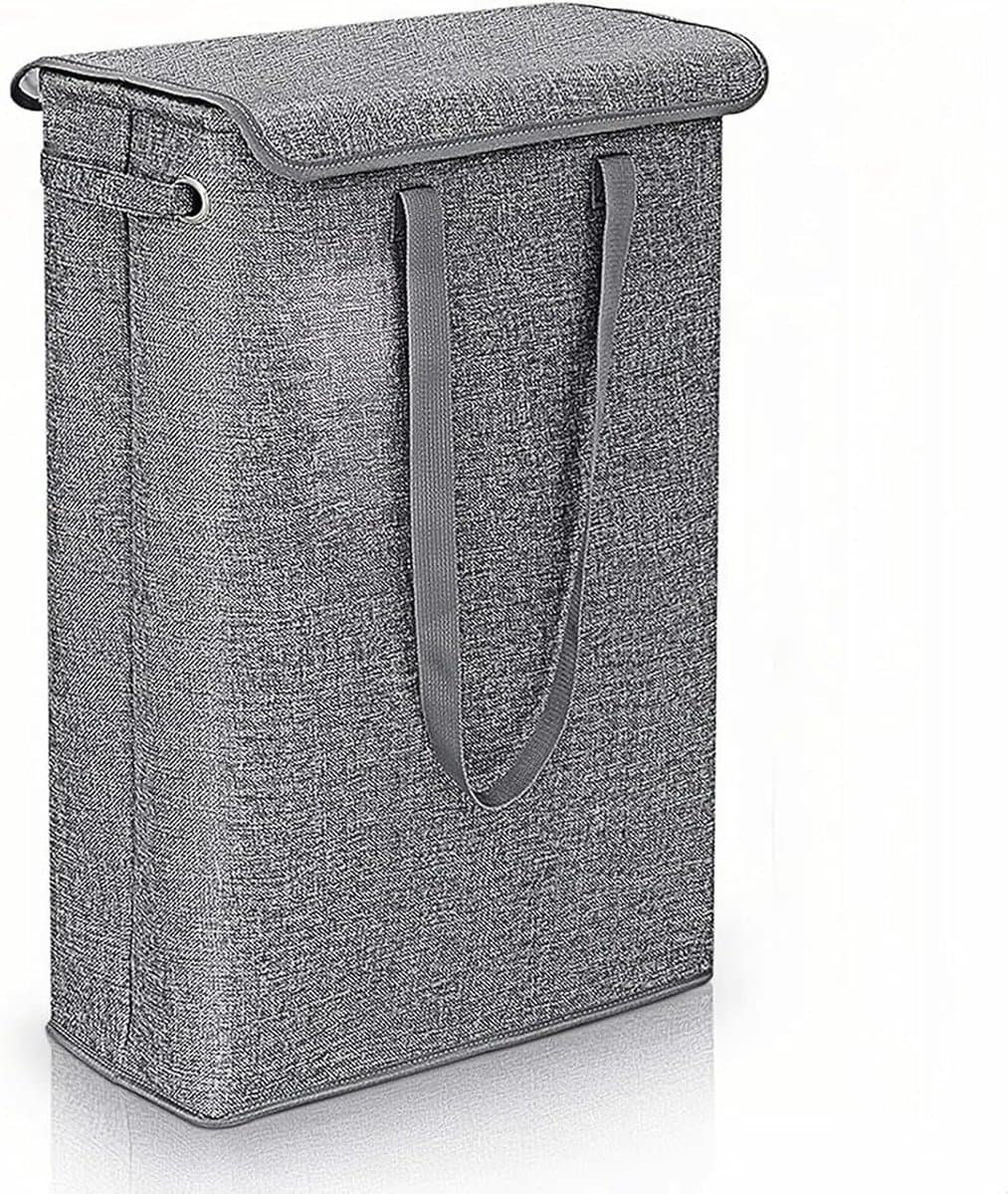 45L vuile wasmand - wasmand met deksel - draagbare vuile wasmand Slanke wasmand - smalle wasmand met deksel - met handvat - opvouwbare opbergmand voor vuile was - geschikt voor slaapkamer, wasruimte, slaapzaal - grijs — afbeelding 1