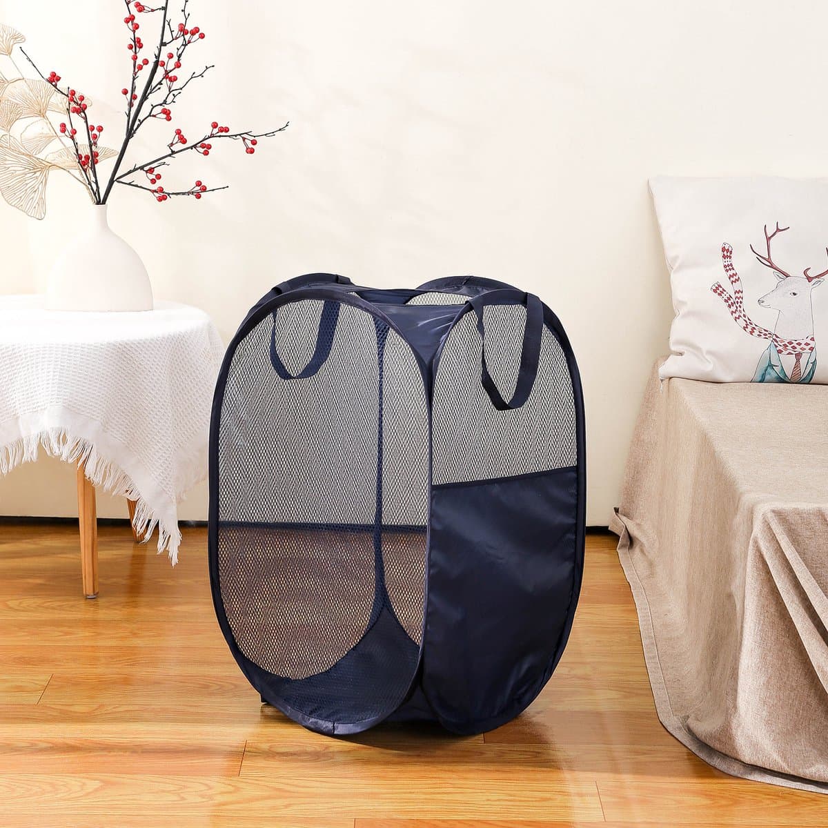 Opvouwbare wasmand van gaas - Opvouwbare wasmand - Opvouwbare wasmand - Wasmand met zijvakken - Wasmand van gaas met handvat - Geschikt voor badkamers en studentenhuizen - 36*36*58cm — afbeelding 1
