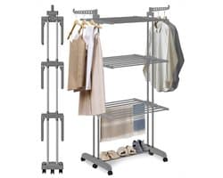 BAUER & MEYER® - Droogrek - Inklapbaar Wasrek - Incl. 20 wasknijpers - Droogtoren - Wastoren - 173 x 75 x 63 cm - Grijs
