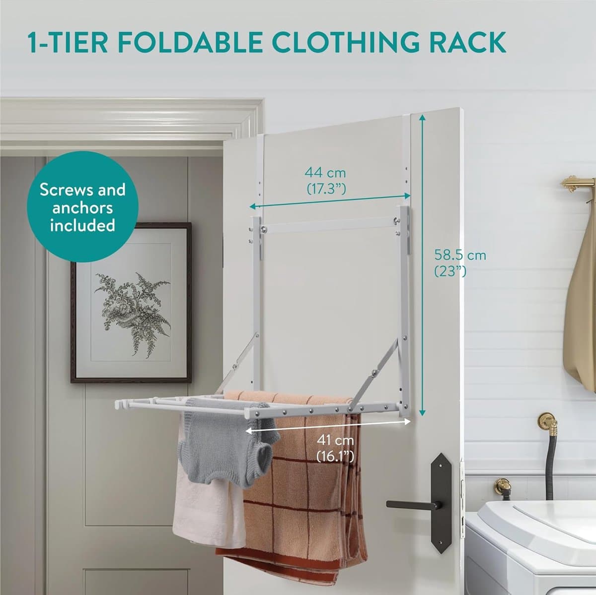 Famanu - Hangend wasrek inklapbaar 41 x 44 x 58,5cm – Ruimtebesparend droogrek hangend – Droogrekken met verstelbare hoogte – Aanpasbaar aantal stangen — afbeelding 1