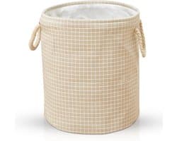 Terra - Wasmand - Wasmand Inklapbaar - Opvouwbare Wasmanden - 35 cm x 40 cm - Stijlvolle en Ruimtebesparende Wasmand voor Optimale Wasorganisatie - Engelse Stijl Wasmanden - Beige met Wit Ruitpatroon — afbeelding 1