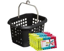 Plasticforte Wasknijpers pakket van 100x stuks - plastic - met ophangmandje aan haak 7 cm - was ophangen - multi kleuren mix