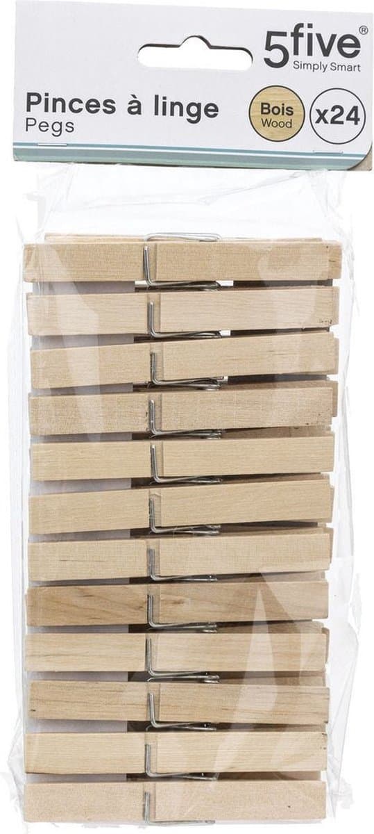 5five Wasknijpers - 48x stuks - hout - naturel - 9 cm - Was ophangen - Was knijpers — afbeelding 1