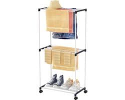 Klein vrijstaand handdoekrek - ruimtebesparende wasdroger met wielen - 3 niveaus - voor badkamers, woningen en bijkeukens folding wall laundry rack — afbeelding 1