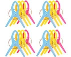 Somstyle Handdoek Knijpers - 16 Stuks - Wasknijpers - Strandlaken Klemmen voor Strandbed - Badlaken Clips - Groen, Blauw, Geel & Roze — afbeelding 1