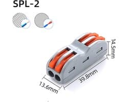 Lasklem - kabel Verbinding connector - duo - 2/2 polig - 32A -400V grijs-oranje