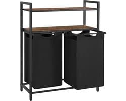 MIRA Home - Wasmand - Wassorteerder - Wasbox - Opbergmand - Zwart - Metaal/Hout - 2x46 Liter - 73x33x92