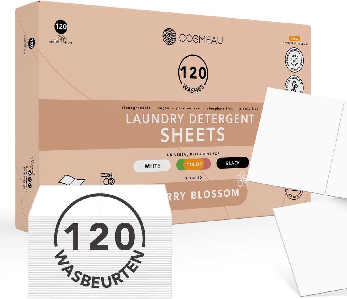 Cosmeau Wasmiddel Wasstrips 100 Wasbeurten G6 - Kersenbloesem Cherry Blossom - Wasvellen - Wasmiddeldoekjes - Detergent Sheets - Wasdoekjes — afbeelding 1