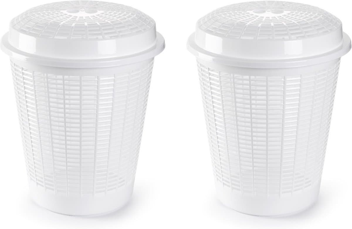 PlasticForte Wasmand met deksel - Set van 2x stuks - 50 liter - wit - rond - D45 x H57 cm - opbergmand — afbeelding 1