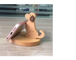 Houten beeldje - Natuurlijk hout - Beeld - Decoratief - Hout - Gsm houder - Zittend hond
