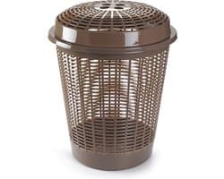 Plasticforte Wasmand met deksel - 50 liter - bruin - rond - D45 x H57 cm - opbergmand