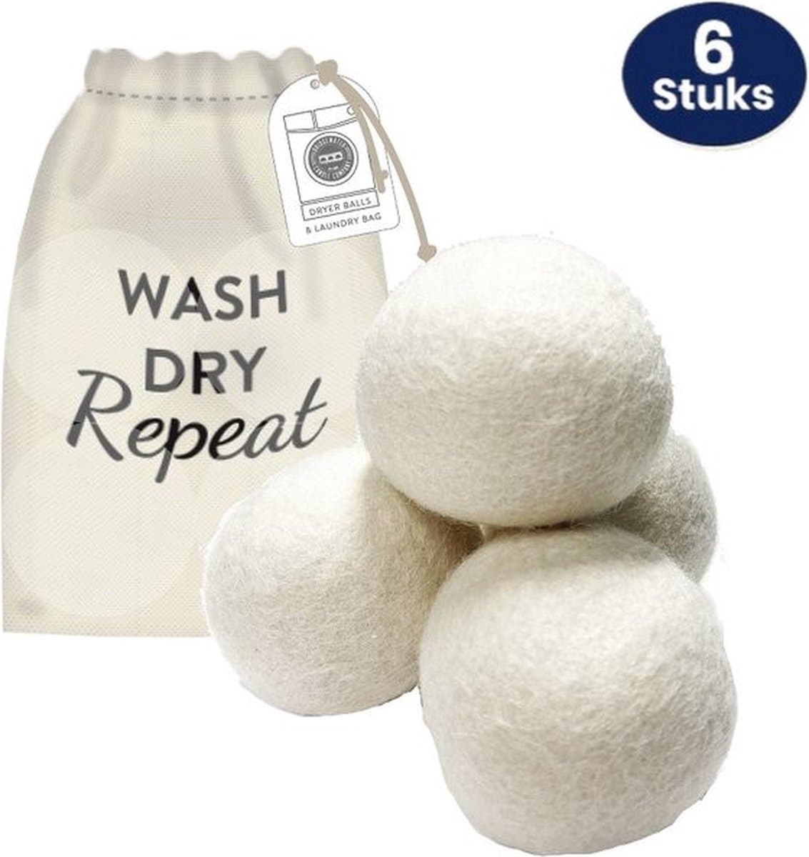 Drogerballen Wol XL 6 stuks - Duurzaam - Wasverzachter - Drogerbollen - Wasdrogerballen - Wasbollen — afbeelding 1