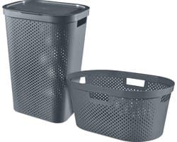 Curver Infinity Recycled Wasmand met deksel 60L + Wasmand 40L - Antraciet