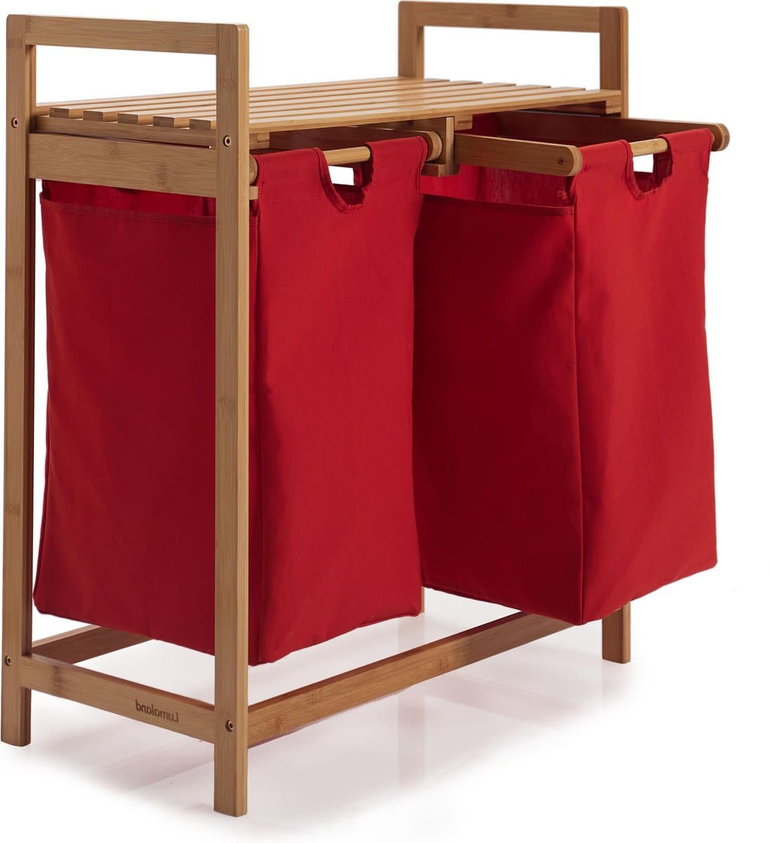 Lumaland Wasmand van bamboe - met 2 uitschuifbare waszakken - 60 L - Rood — afbeelding 1