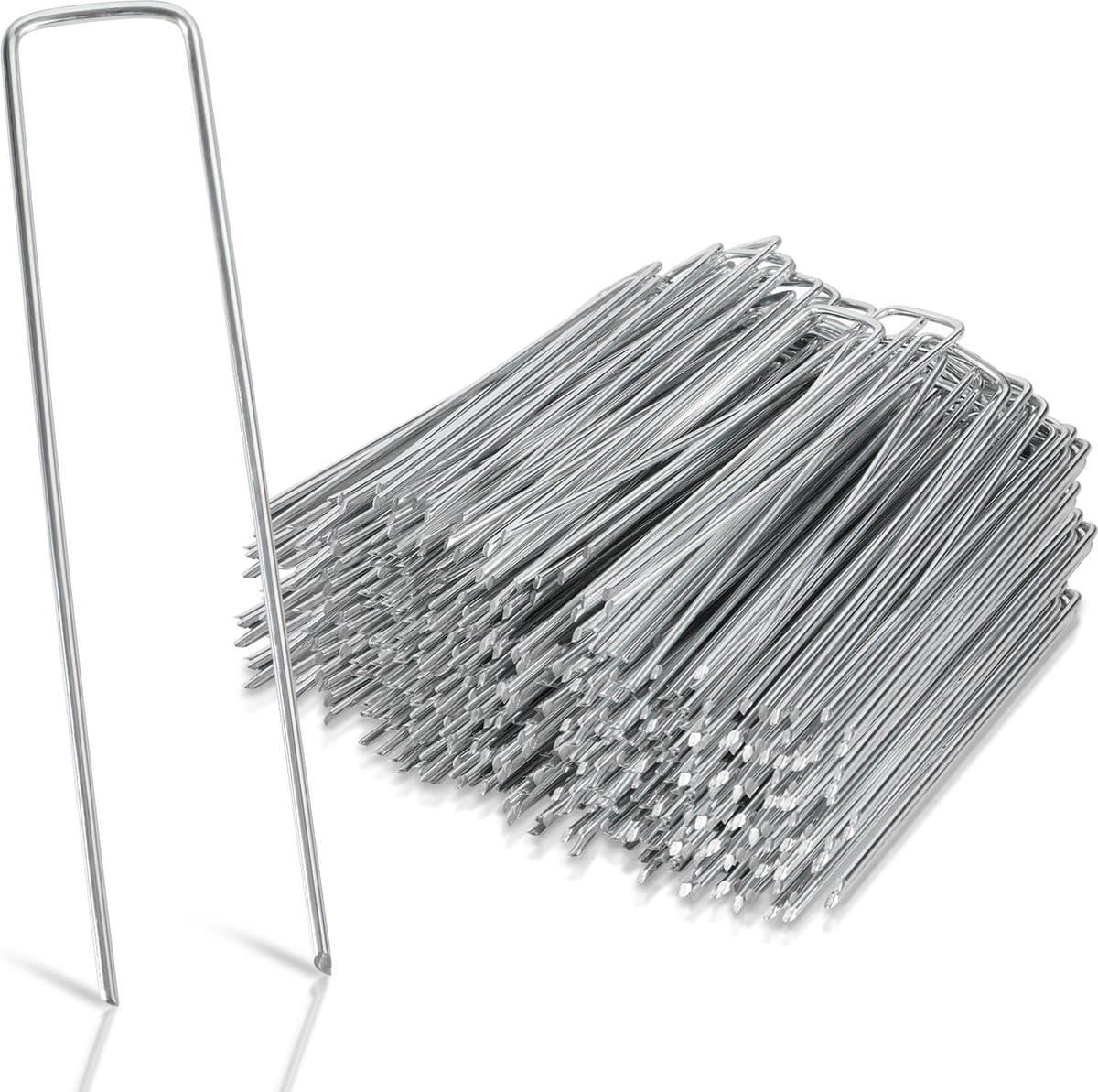 Grondankers 400 Stuks - 15x2.5cm - Roestwerend grondanker gegalvaniseerd staal - Ø2.8mm - Onkruidvlies - voor het bevestigen van worteldoek, tuinvlies, schutting, kunstgras, folies - stabiel U-vormig grondanker — afbeelding 1
