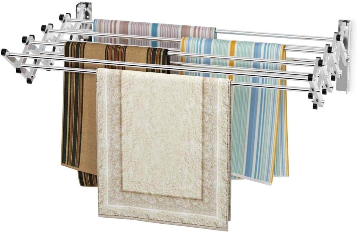 COSTWAY Droogrek voor wandmontage, wanddroger, uittrekbaar van roestvrij staal met 8 stangen, ruimtebesparende wandwasdroger, draagkracht 25 kg, voor bijkeuken, badkamer — afbeelding 1