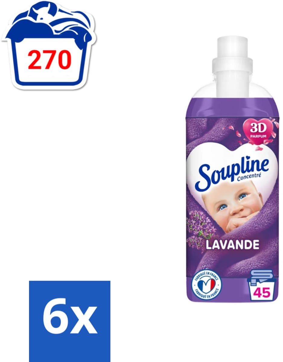 Soupline Wasverzachter Lavendel 6 x 1 l (45 wasbeurten per verpakking) Voor een langdurig gevoel van frisheid - Voordeelverpakking — afbeelding 1