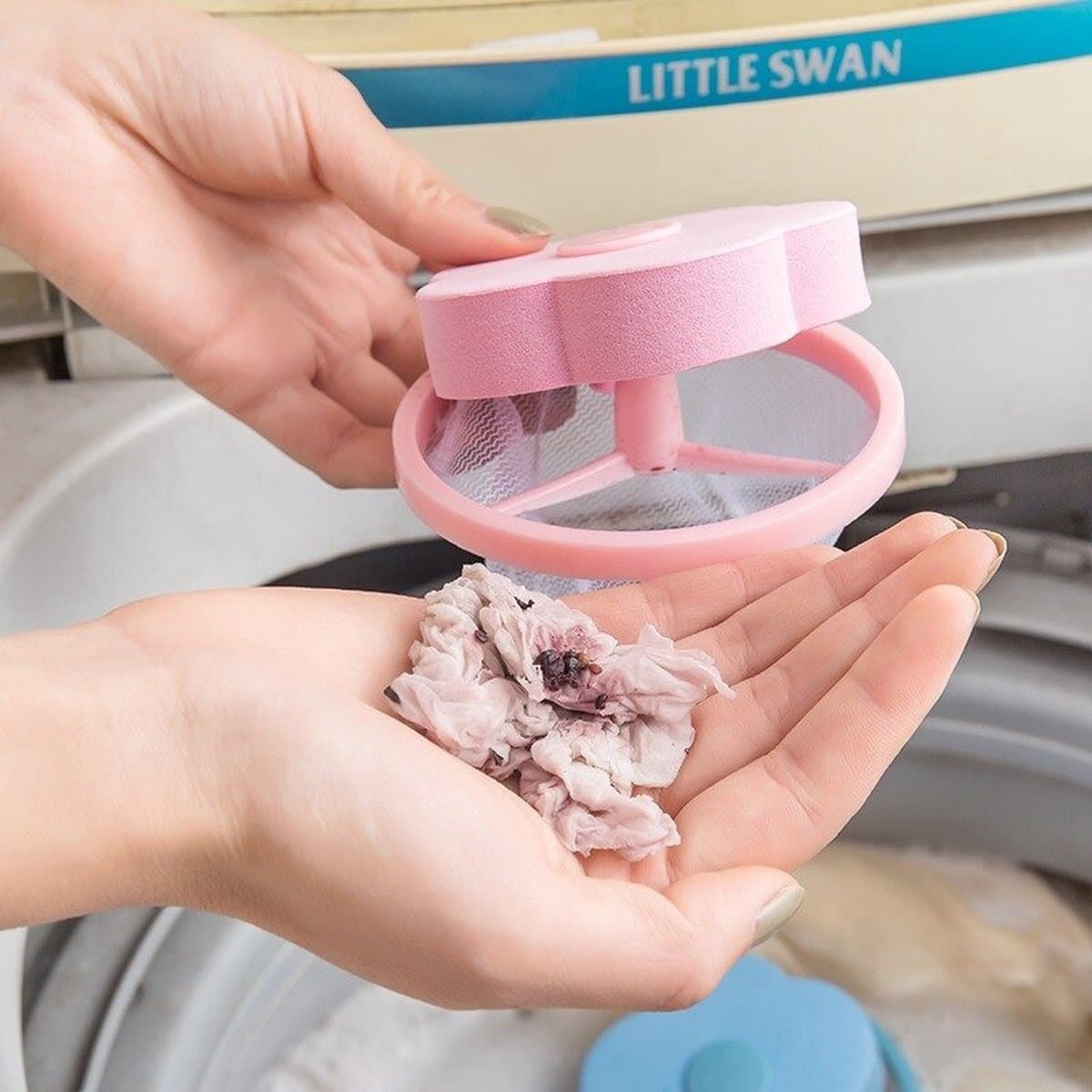 Narimano® Pluisfilterzak voor wasmachine, herbruikbaar, drijvende mesh-tas, bloemenvorm, draagbaar, pluizenvange — afbeelding 1