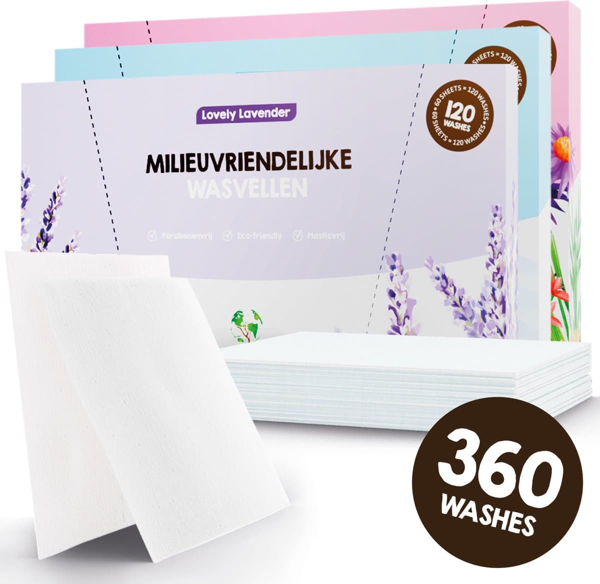 Proefpakket Wasstrips ECO 360 Wasbeurten in 3 Geuren Milieuvriendelijke Wasmiddeldoekjes Wasvellen Wasmiddel Voordeelverpakking incl. wasverzachter wasdoekje — afbeelding 1
