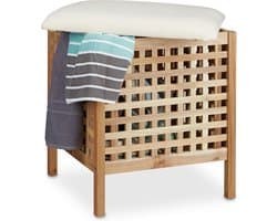 badkamerkruk met wasmand - met kussen - hocker met opbergruimte - 52 liter