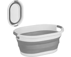 opvouwbare wasmand - 36 liter - kunststof - ruimtebesparend inklapbaar - handvatten - grijs-wit
