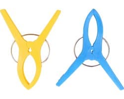 Jedermann Handdoekknijpers XL - 2x - blauw/geel - kunststof - 12 cm - wasknijpers