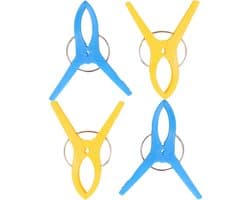 Jedermann Handdoekknijpers XL - 10x - blauw/geel - kunststof - 12 cm - wasknijpers