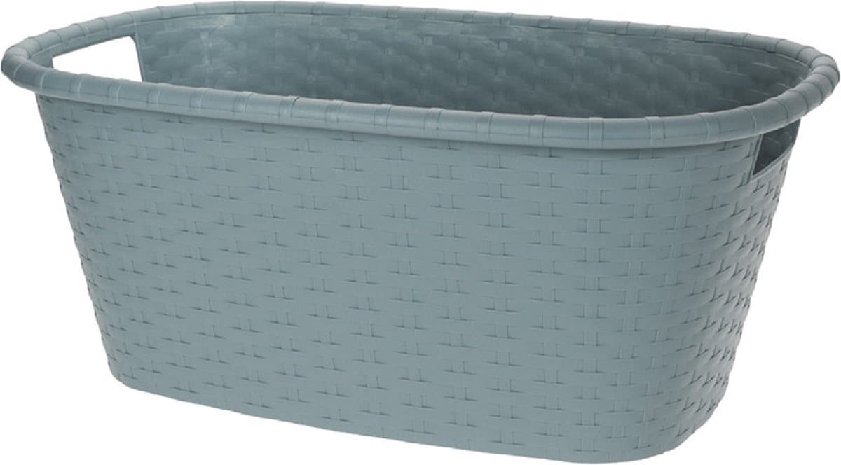 Grijsgroene wasmand 35 liter 60 x 40 x 25 cm - Kunststof/plastic draagmand - De was doen huishoudartikelen - Wasmanden/wasgoedmanden — afbeelding 1