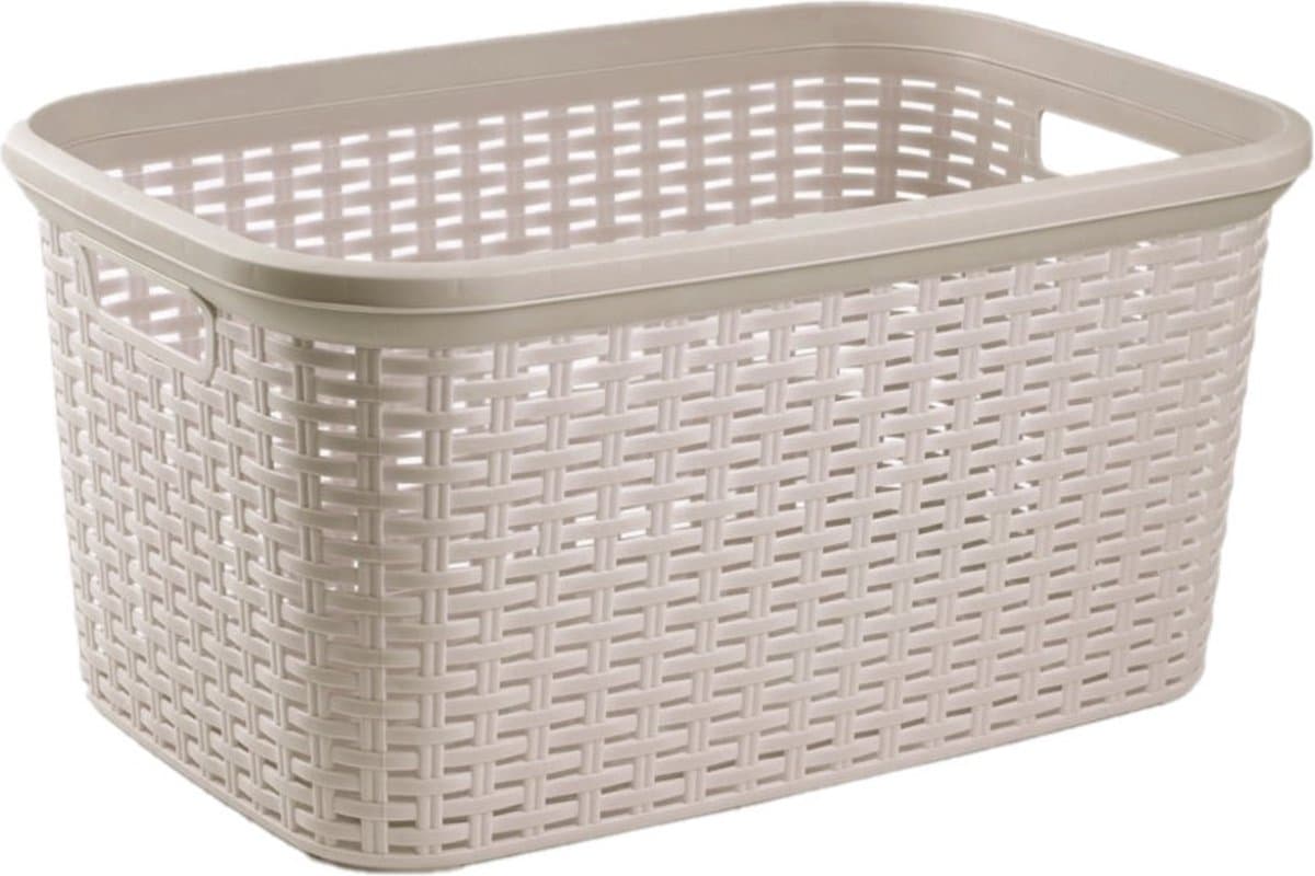 Plasticforte Wasmand - 35 liter - rotan - taupe - kunststof - 53 x 36 x 26 cm — afbeelding 1