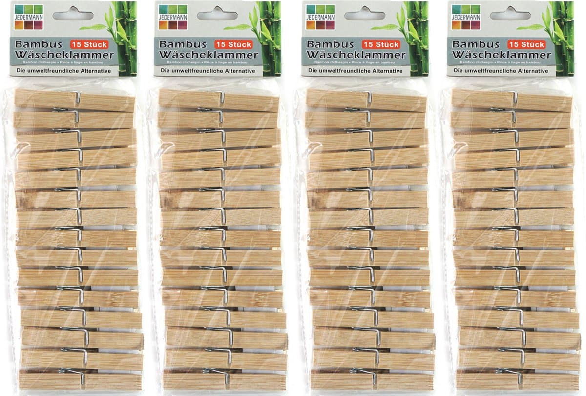 Jedermann wasknijpers - 60x - bamboe hout - 9,5 cm — afbeelding 1