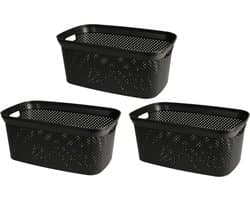 Storage Solutions Wasmand van rotan gevlochten - 3x - zwart - kunststof - 35 liter - 35 x 53 x 23 cm