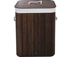 Ceruzo Bamboe Wasmand met Deksel - 72L - Bamboe - Binnenzak Wasbaar - Wassorteerder - Handvaten- Bruin