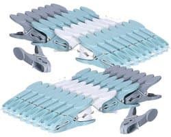 160x Stuks wasknijpers grijs, geel, paars en roze 8,5 cm van kunststof - Was ophangen - Was knijpers