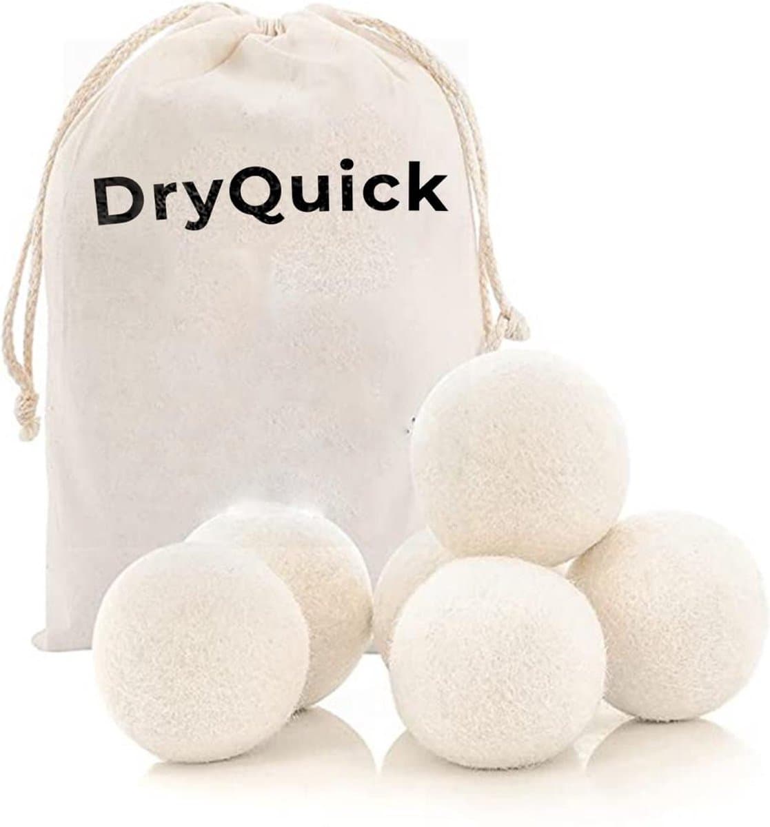 DRYQUICK Drogerballen- Wasbollen- Duurzaam Schapenwol - Herbruikbaar- 6 XL Wasballen Wit — afbeelding 1