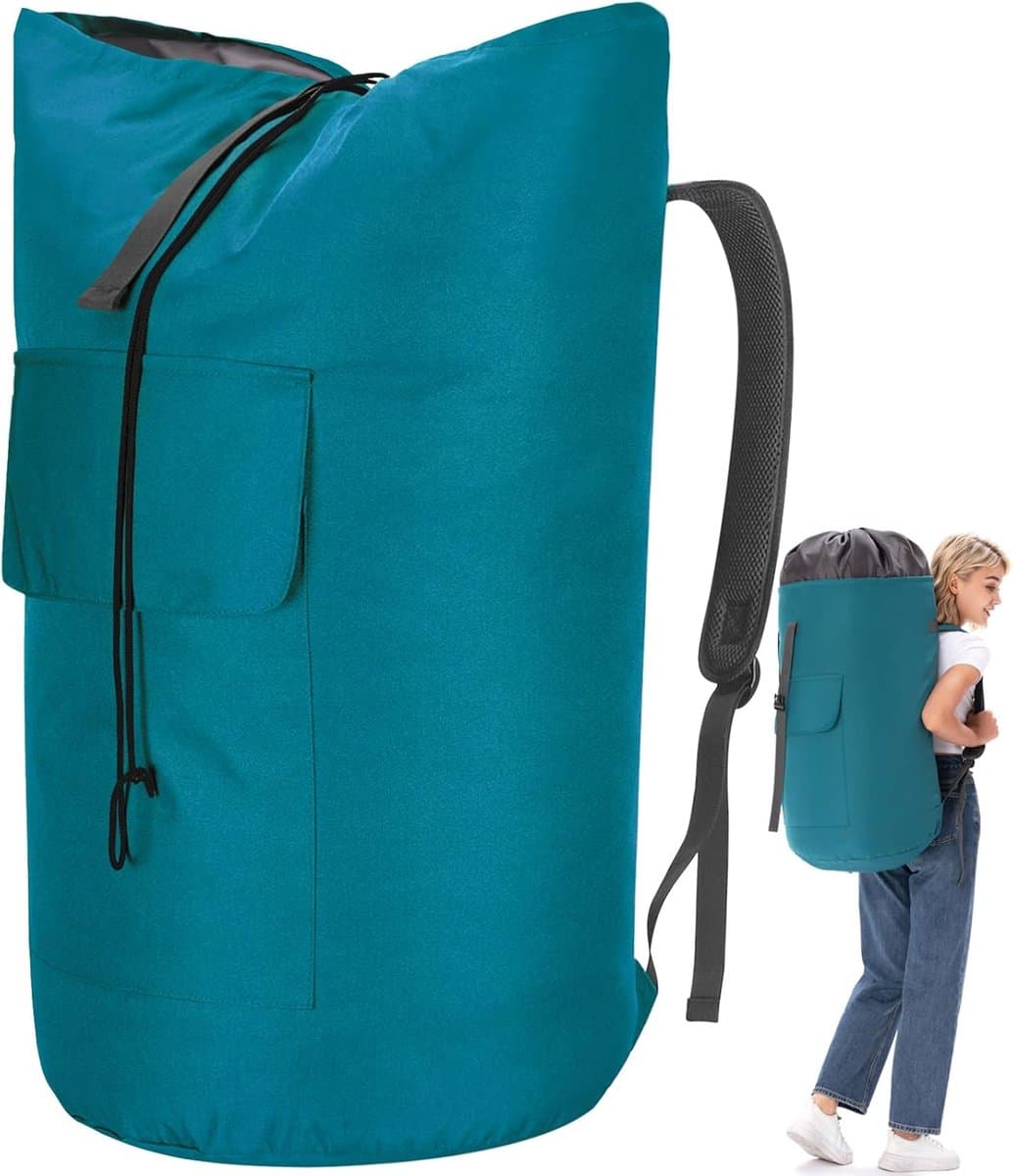 Waszak voor op reis, vuile was, XXL, 115 liter, waszak met 2 gevoerde schouderbanden, waszak, opvouwbare opbergzak, kledingtas, plunjezak, rugzak (turquoise) — afbeelding 1