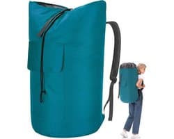 Waszak voor op reis, vuile was, XXL, 115 liter, waszak met 2 gevoerde schouderbanden, waszak, opvouwbare opbergzak, kledingtas, plunjezak, rugzak (turquoise)