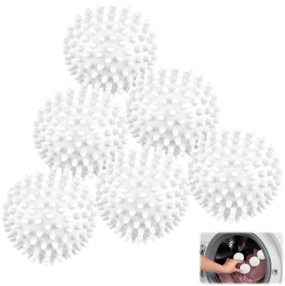 6 stuks-Wasbal - wasmiddelbal - wasklopper - geschikt voor wasmachines en drogers - voorkomt dat kleding in de knoop raakt - wit - 6*6*6 cm — afbeelding 1