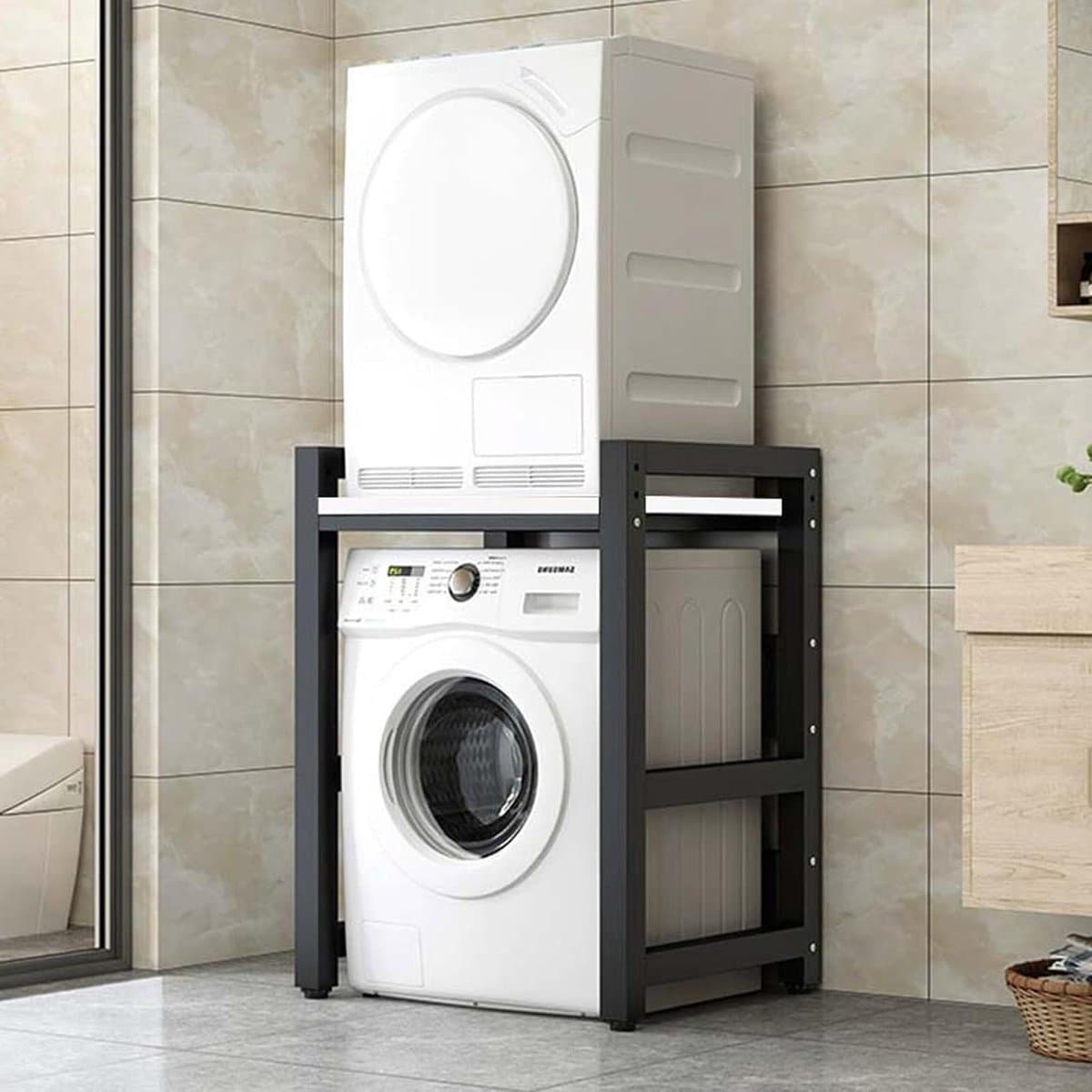 Wasmachine Droger Stapelrek - Wasrek Kast - Ruimte Besparen - Hoog Draagvermogen - 75x65x105 cm - Zwart Wit — afbeelding 1
