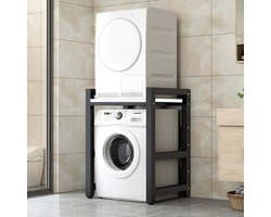 Wasmachine Droger Stapelrek - Wasrek Kast - Ruimte Besparen - Hoog Draagvermogen - 75x65x105 cm - Zwart Wit