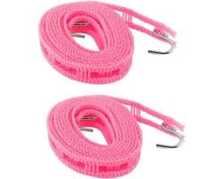 Waslijn touw - Kledinglijn drooglijn - Kleding drogen - Antislip ontwerp - 2 meter - Roze