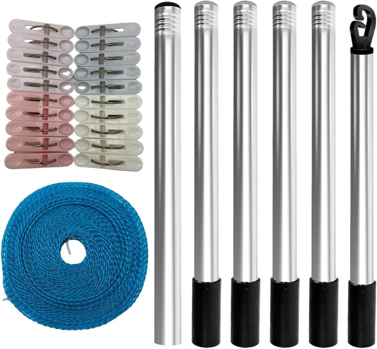 Waslijn Houder - Droogrek - Kleding Drogen - Verstelbare Stangen - 1.8 Meter - Zilver — afbeelding 1