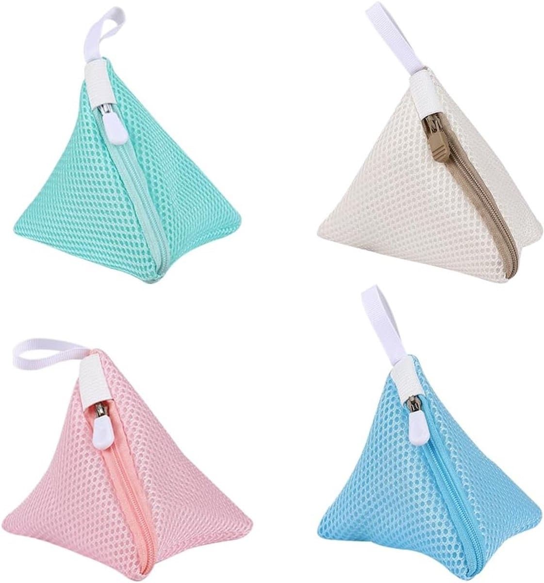 Set van 4 Mini Triangle Waszakken - Ideaal voor Ondergoed, Sokken en Delicate Kleding met Rits en Hanglus — afbeelding 1