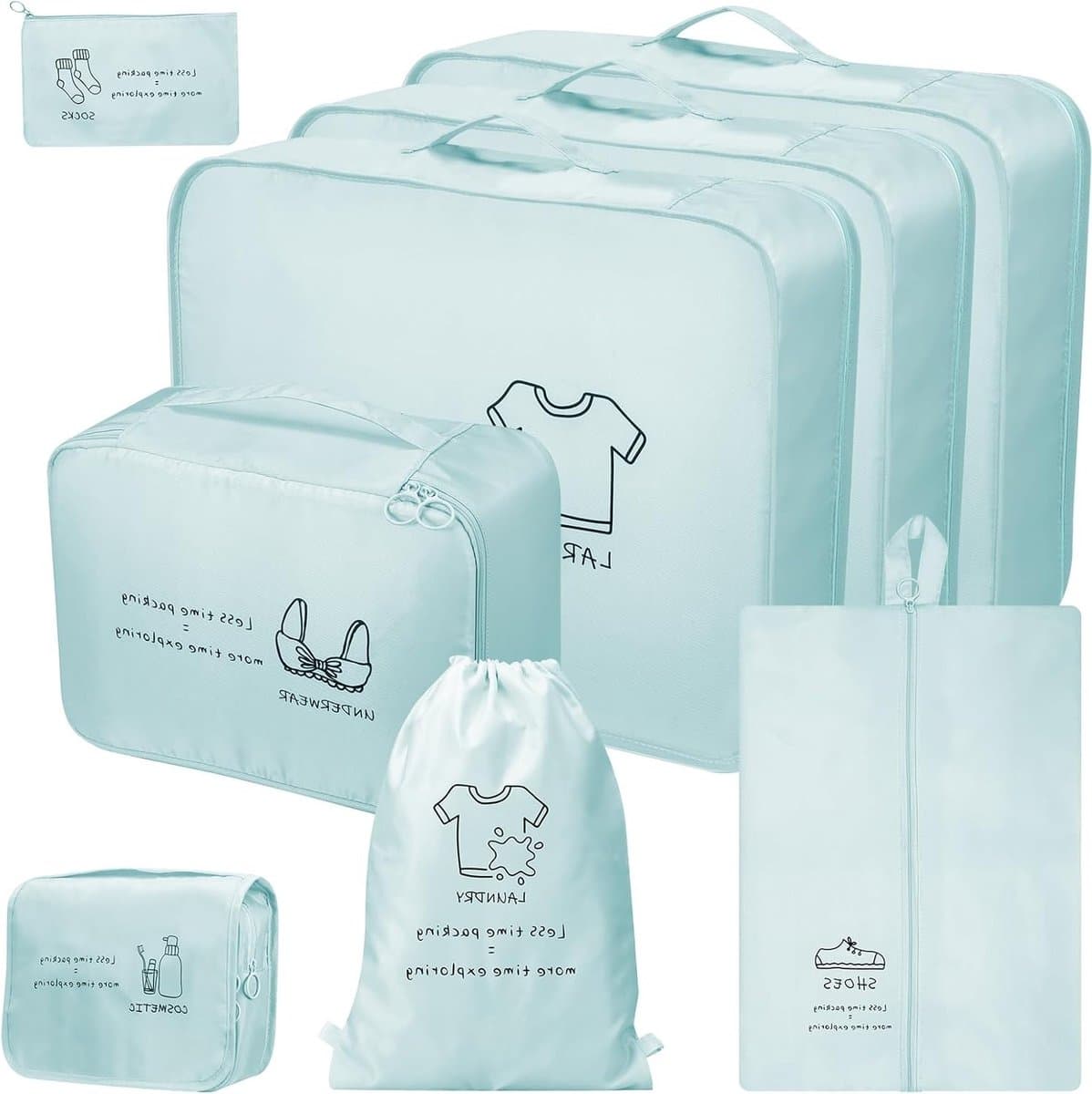 Reisorganiser Set van 8 inpakken kubussen met schoenen- en waszakken, ideaal voor reizigers en vrouwen, blauw — afbeelding 1