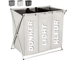 Fabono-Opvouwbare Wasmand met 3 Vakken 100L – Grote Wassorteerder met Handgrepen – Wasverzamelaar voor Donkere, Witte & Gekleurde Was – Beige Wasmand voor Badkamer en Wasruimte