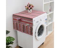 Stofhoes voor de wasmachine, wasmachinehoes met zijvakken, katoen-linnenstof in bohemian stijl, ook geschikt voor koelkasten en drogers (rood, 70 x 170 cm).