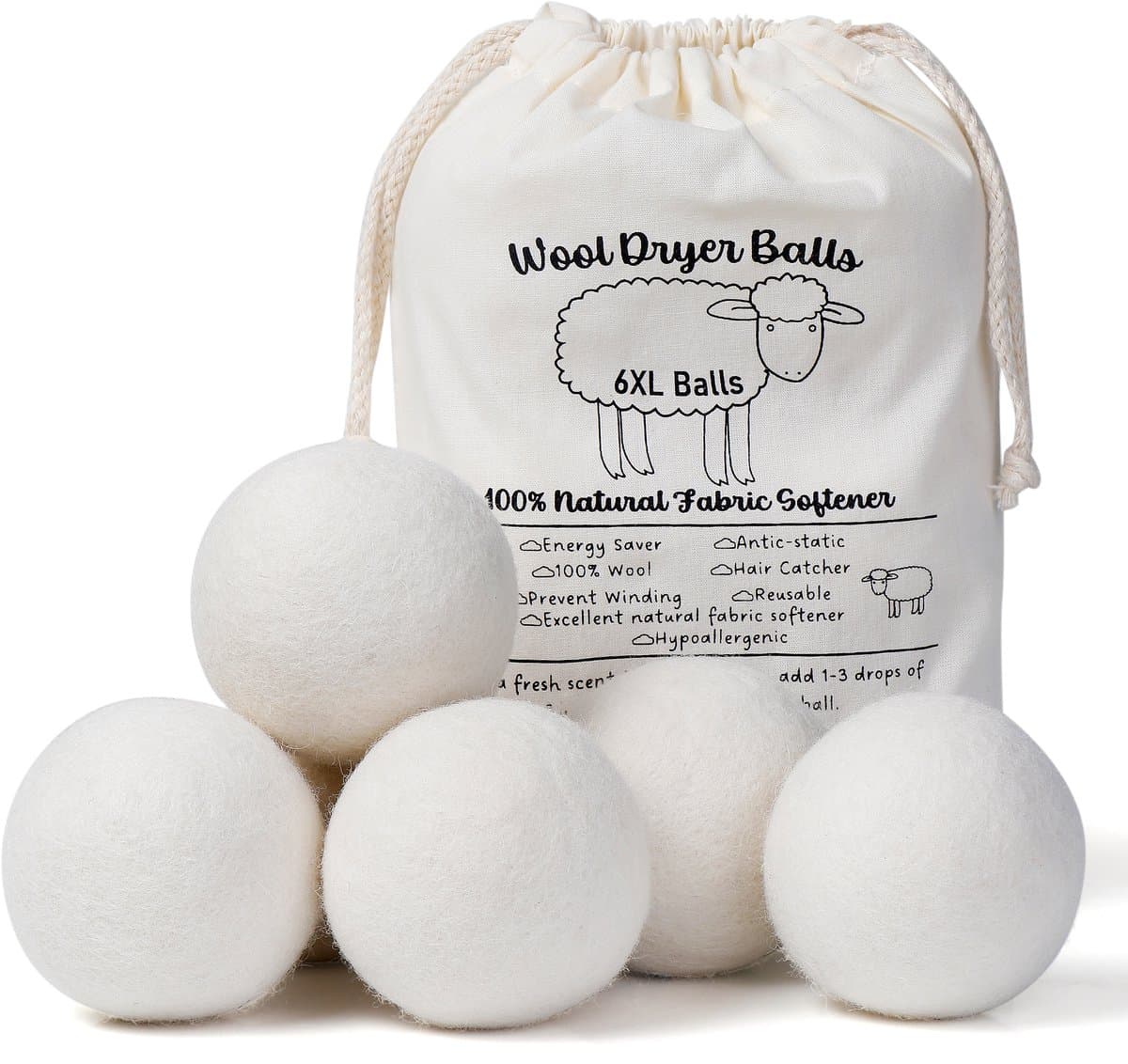 Drogerballen - Wasbollen - Wasdroger ballen - Energiebesparend - Herbruikbare Wollen drogerballen - Dryerballs - Wasballen - 6 stuks — afbeelding 1