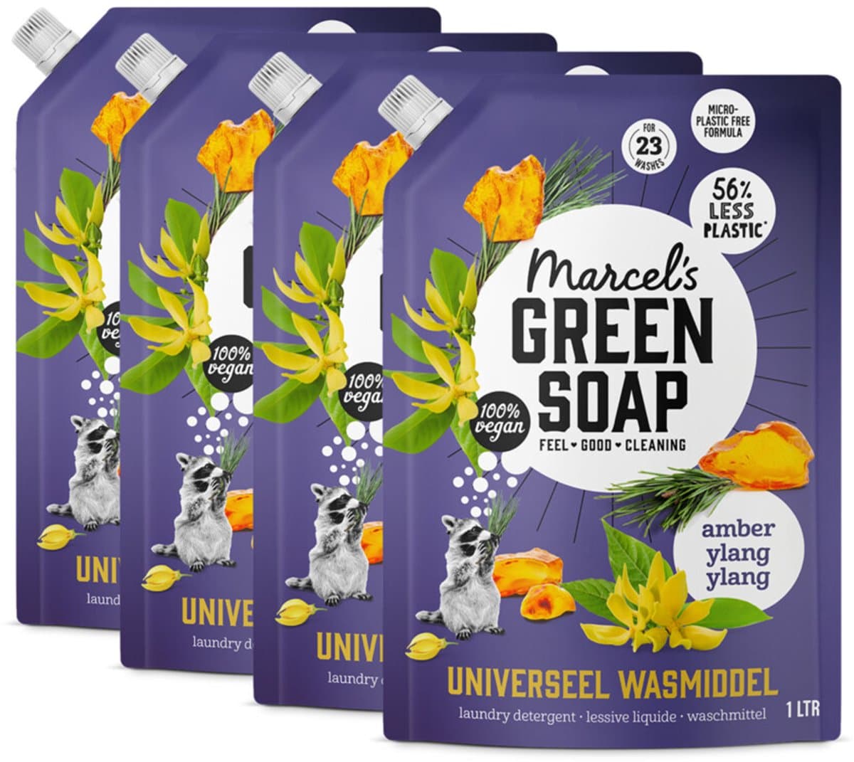 Marcel's Green Soap Universeel Wasmiddel Navulling - Amber & Ylang Ylang - 4 x 1L - 92 wasbeurten — afbeelding 1